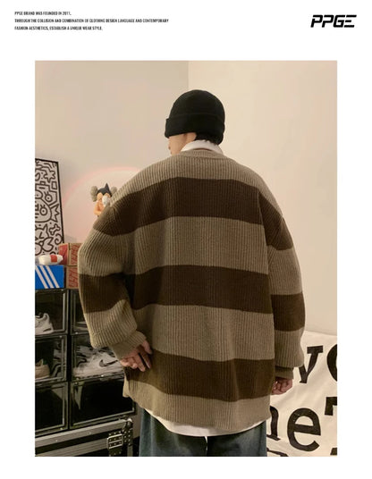 2023 striped sweaters lazy mens knitwear autumn and winter new outerwear trendy brand high end thread clothing men pullover unique default style 701