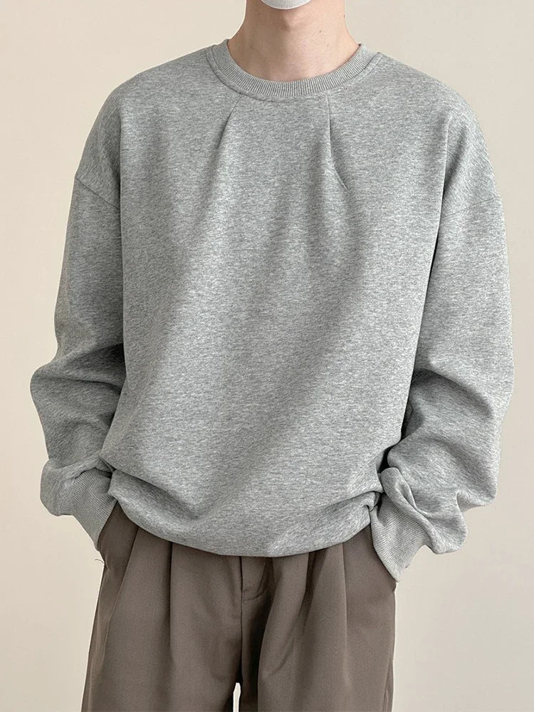 2024 Korean Fashion Crewneck Sweatshirts For Men Casual Design Pullover Y2K Hoodies Solid Color Streetwear Long Sleeve Tops Street King Limited