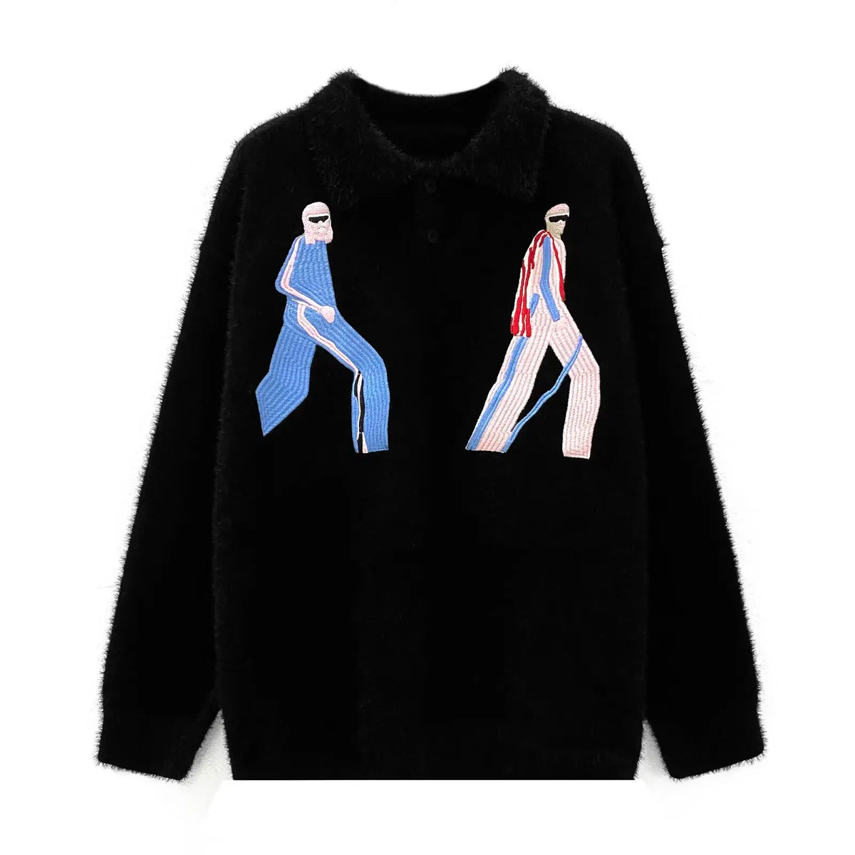 Korean Embroidery Lapel Sweater Mens Spring Street Trends Soft Seahorse Hair Loose Pullover Thickening Y2K Couple Knitwear New Street King Limited