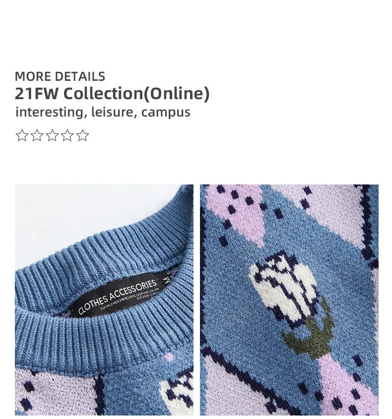 Japanese trend ins retro literary simple sweater winter versatile casual couple Y2K men and women loose round neck sweater tops Street King Limited