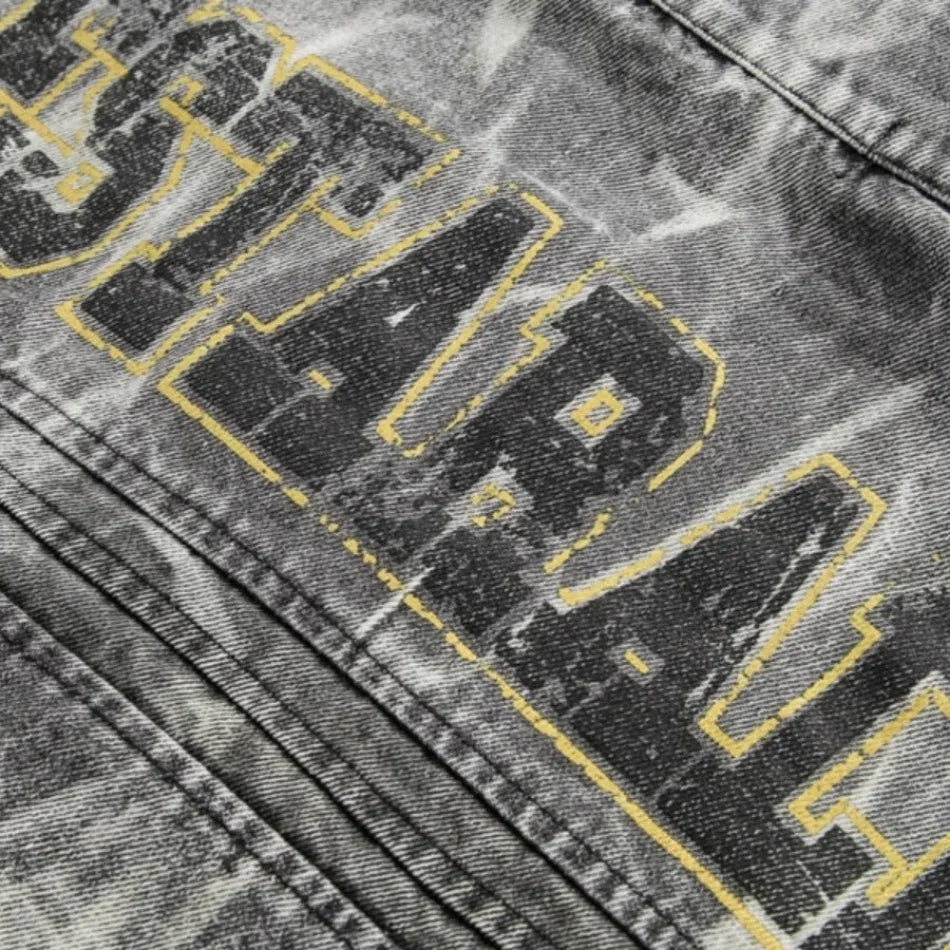 autumn high street washed denim jacket mens vintage graffiti printing stand collar motorcycle coats patchwork punk cowboy tops unique jeans style 3573