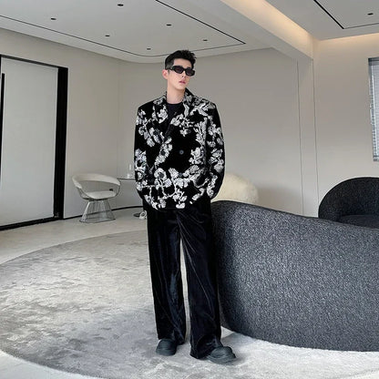 men sequin embroidery velvet loose casual 2 pieces suits blazers jacket pant sets stage party dress suits performance costumes minimalist street pants
