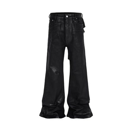 y2k streetwear wax leather strecth jeans for men and women ropa hombre baggy flare pants oversized straight denim trousers unique jeans style 4102