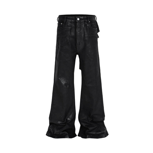 y2k streetwear wax leather strecth jeans for men and women ropa hombre baggy flare pants oversized straight denim trousers ripped baggy denim