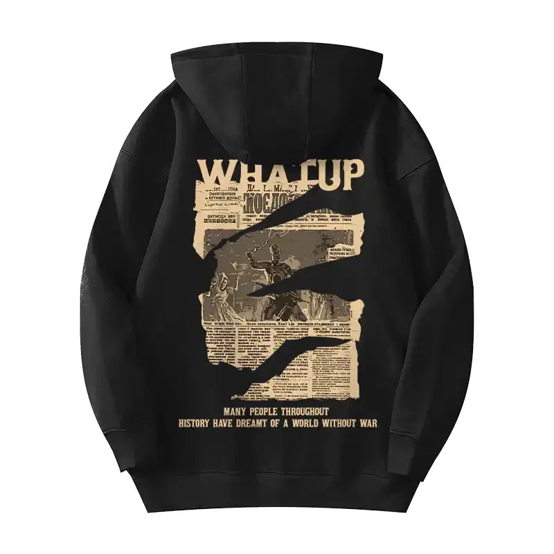 New Gothic Newspaper Graphic Print Hooded Sweatshirt For Men Fleece Hip Hop Fashion Pullover Hoodies Autumn Y2K Streetwear Hoody Street King Limited