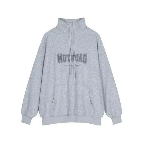Street Half Zip Hoodie Mens Spring New Vintage Letter Embroidery Loose Sweatshirt Drawstring High Collar Big Pocket Pullover Top Street King Limited