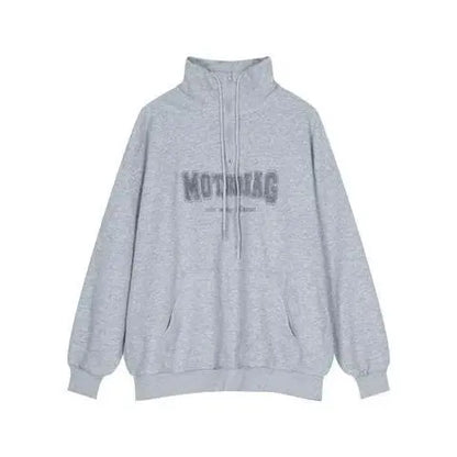 Street Half Zip Hoodie Mens Spring New Vintage Letter Embroidery Loose Sweatshirt Drawstring High Collar Big Pocket Pullover Top Street King Limited