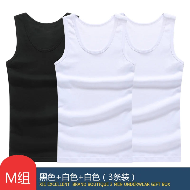 Hot Sale 3pcs / 100% Cotton Mens Sleeveless Tank Top Solid Muscle Vest Undershirts O-neck Gymclothing Tees Whorl Tops Street King Limited