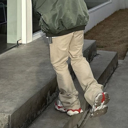 streetwear solid color pockets baggy cargo pants mens straight loose casual boot cut ropa hombre oversized flare trousers unique cargo style 268