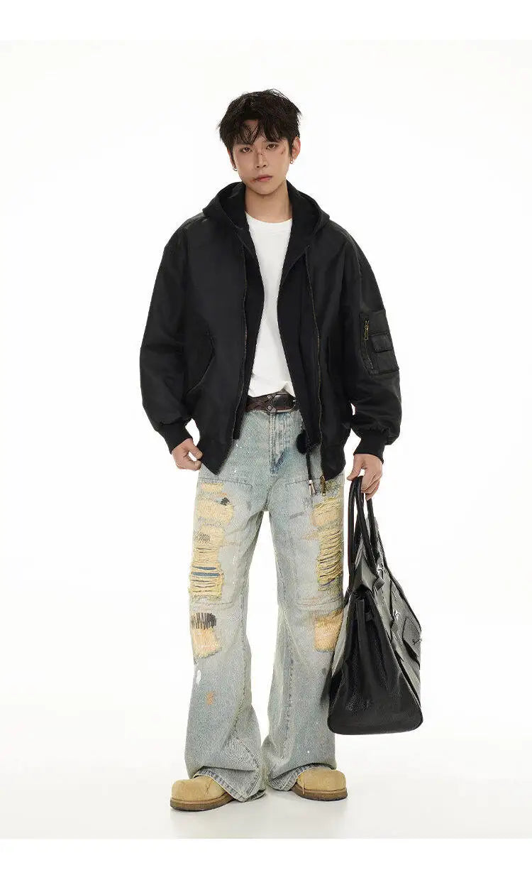 splice hat flight jacket men women streetwear fashion loose casual short hooded bomber jacket couple hoody coat outerwear unique shorts style 629