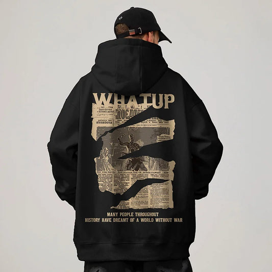 New Gothic Newspaper Graphic Print Hooded Sweatshirt For Men Fleece Hip Hop Fashion Pullover Hoodies Autumn Y2K Streetwear Hoody Street King Limited