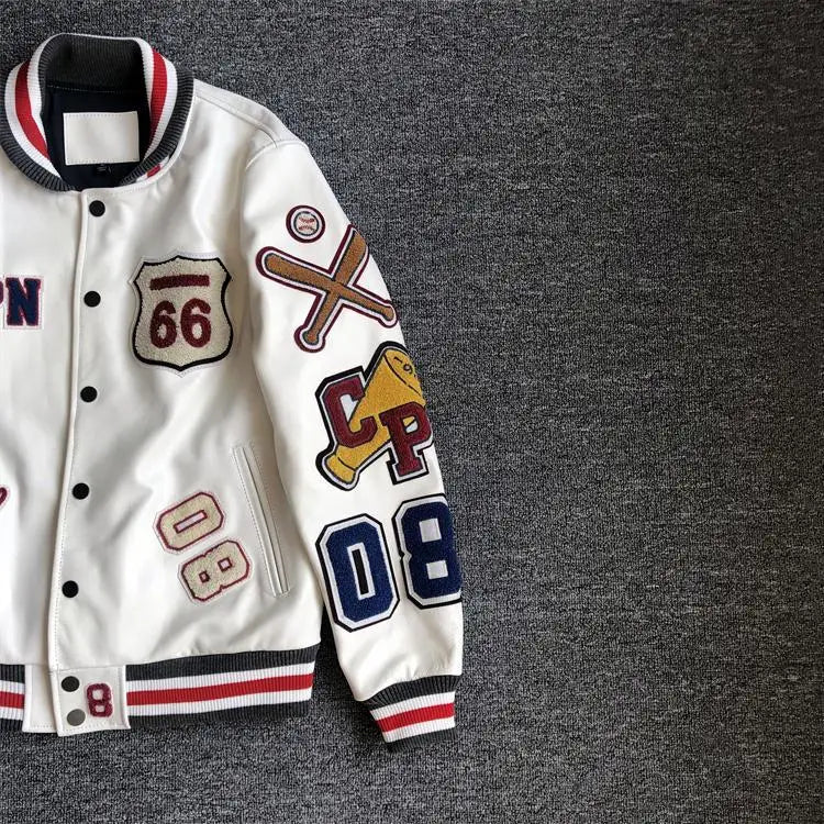 Leather Jacket Men Motorcycle Luxury Designer Embroidery Short Biker Baseball Jackets Y2k Streetwear Winter Bomber Coat White Street King Limited
