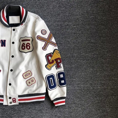 Leather Jacket Men Motorcycle Luxury Designer Embroidery Short Biker Baseball Jackets Y2k Streetwear Winter Bomber Coat White Street King Limited