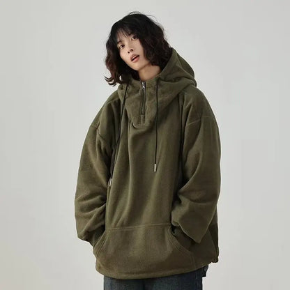 Men Women Winter Fleece Hoodies Korean Style Half Zipper Harajuku Hip Hop Hooded Sweatshirt Street Oversized Couple Pullovers Street King Limited