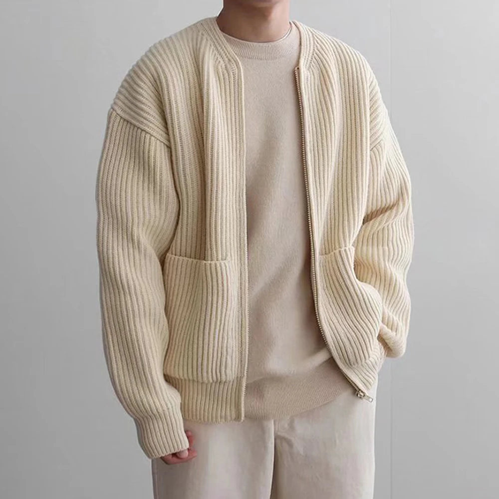 Korean Color Round Neck Knitted Cardigan Jacket For Men 2023 Autumn Winter Fashion Youth Trend Versatile Casual Breathable Top Street King Limited