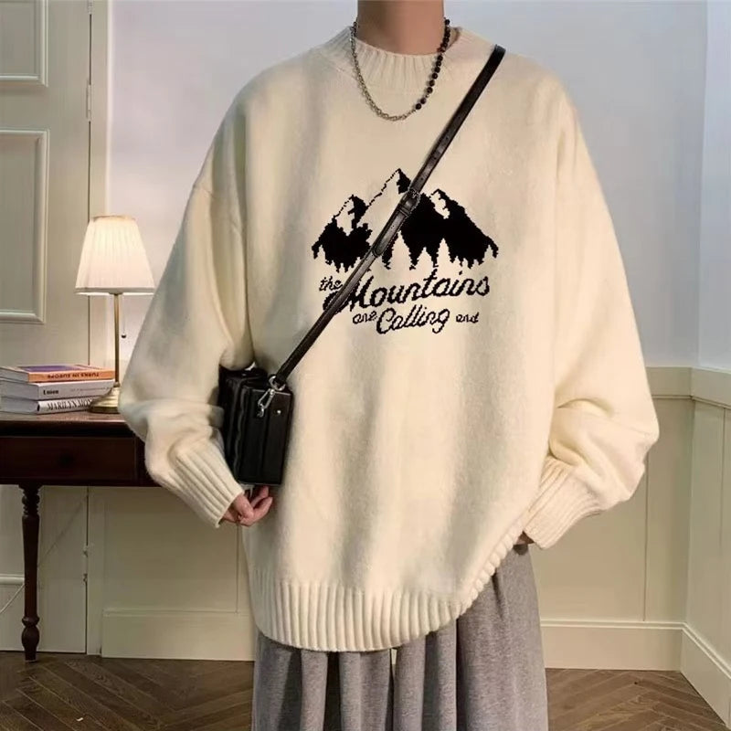 New High Street Graphic Print Knitted Sweater For Men Hip Hop Letter Pullovers Femme 2025 Autumn Casual Y2K Vintage Knitwears Street King Limited