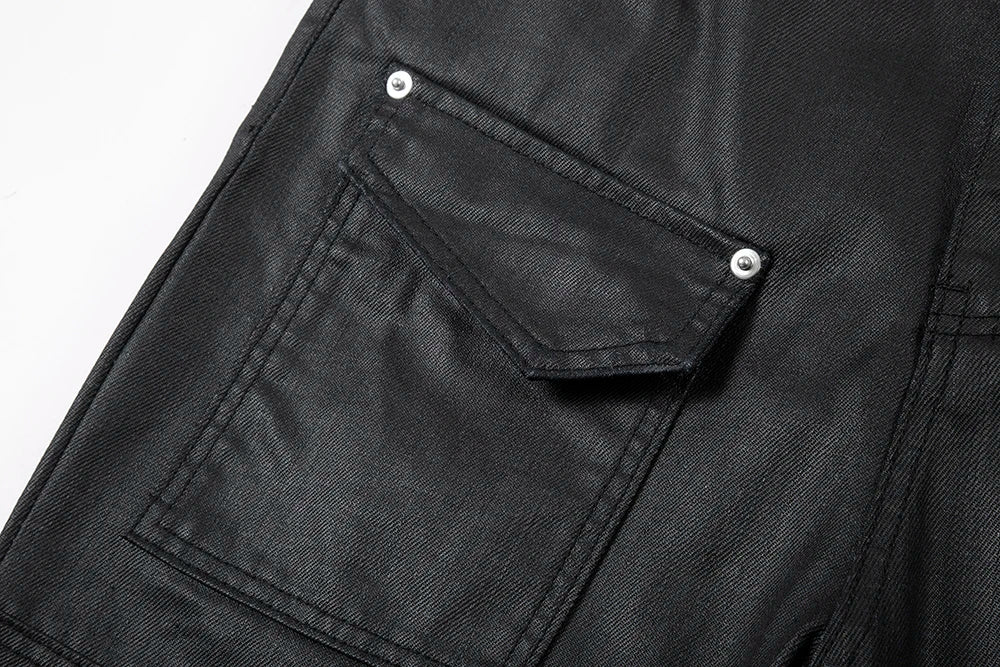 Y2k Front Pocket Wax Pu Leather Pants for Men Straight Slim Casual Overall Ropa Hombre High Street Loose Cargos Oversized Street King Limited
