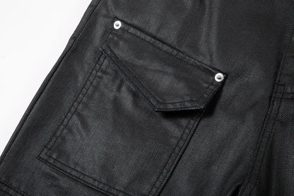 Y2k Front Pocket Wax Pu Leather Pants for Men Straight Slim Casual Overall Ropa Hombre High Street Loose Cargos Oversized Street King Limited