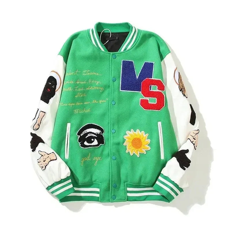 solid color embroidered letter jacket baseball uniform couple wear harajuku style casual loose high street y2k patchwork jacket relaxed fit trousers