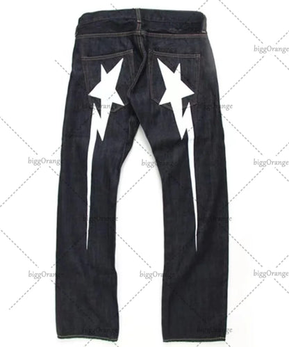 Y2K Street Hip Hop Harajuku Lightning Pattern Printed Jeans Men's Fashion Loose Casual High Waist Wide Leg Jeans Women's Street King Limited