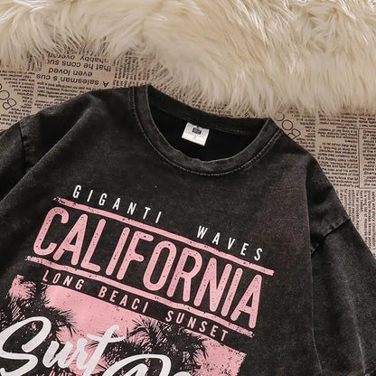 Retro washed and distressed heavyweight pure cotton short-sleeved men's and women's T-shirts with loose design letter y2k tops Street King Limited