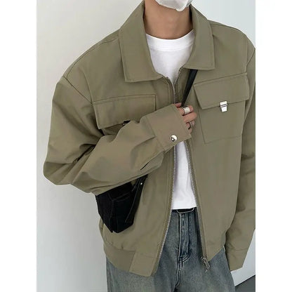 Autumn and Winter Korean Style Season Fashionable Retro Airplane Jacket Men's Loose Street Y2K Niche Shoulder Pad Lapel Jacket Street King Limited