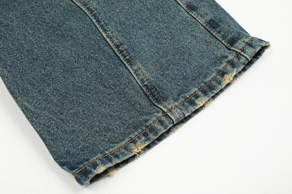 streetwear side pockets pleated washed blue jeans unisex straight baggy y2k denim pants ropa hombre casual cargo pants oversized unique cargo style 5214