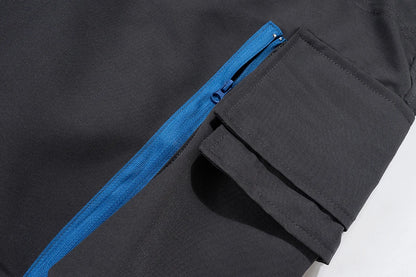 y2k blue zipper multi pocekts baggy cargo pants for men straight pantalones hombre casual trousers oversized hip hop overalls unique cargo style 2349
