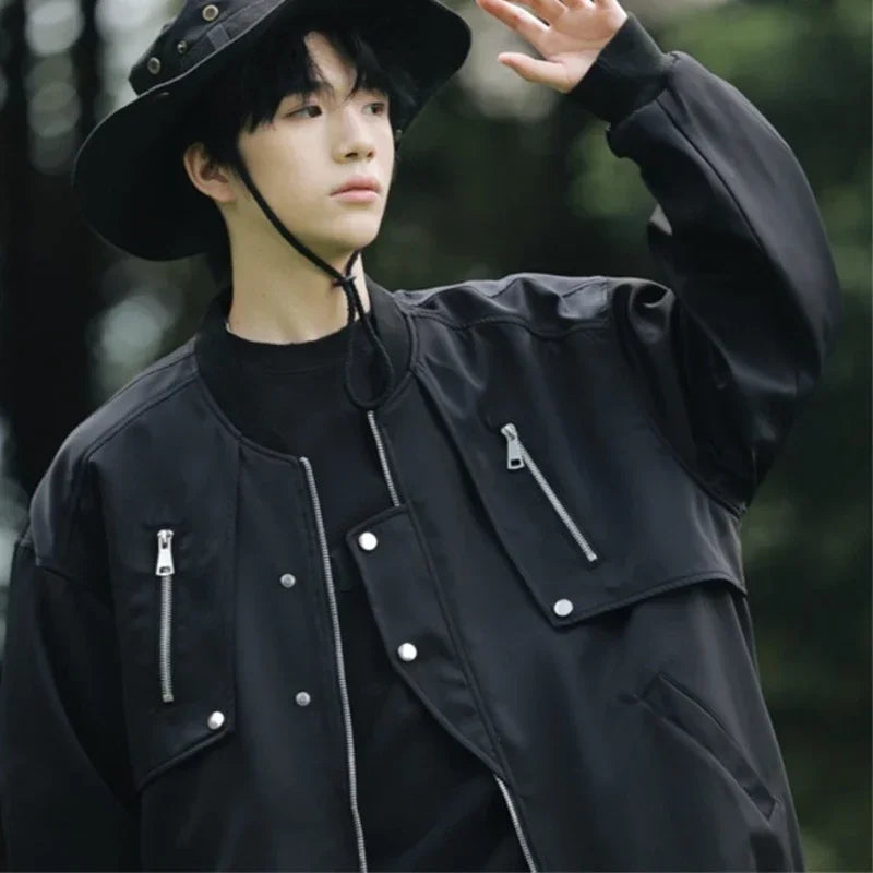 autumn mens zipper bomber jackets aesthetic vintage casual baseball uniform design hip hop street fashion techwear jacket man menswear bottoms