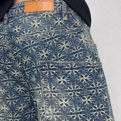 men jacquard loose casual hip hop vibe splice pocket denim baggy jeans pants man streetwear ripped jeans trousers boyfriend stacked flare jeans