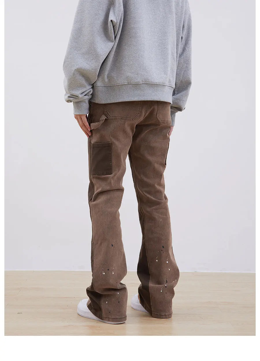 streetwear cleanfit double knee graffiti baggy pants jeans y2k vintage flare denim pants men patchwork patches for women clothes unique jeans style 121