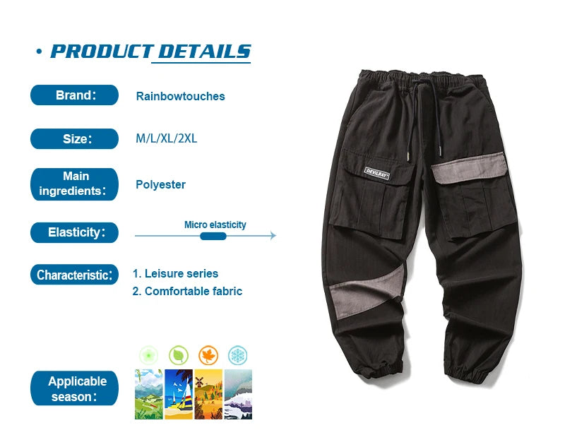 rainbowtouches 2022 tidal current new brand mens cargo pants harajuku fashion tie feet trousers loose safari style boy overalls unique cargo style 669