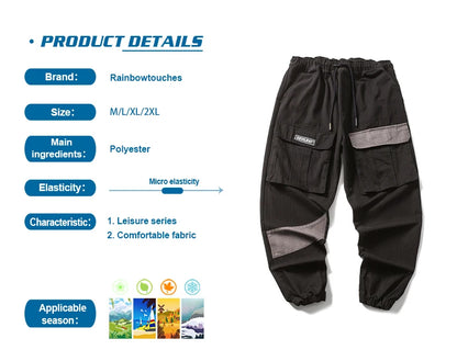 rainbowtouches 2022 tidal current new brand mens cargo pants harajuku fashion tie feet trousers loose safari style boy overalls unique cargo style 669