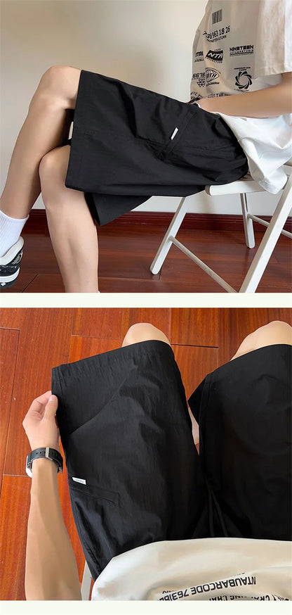 summer mens straight pleats shorts casual gym basketball sports short sweatpants y2k streetwear wide leg bermudas para hombre unique joggers style 3643