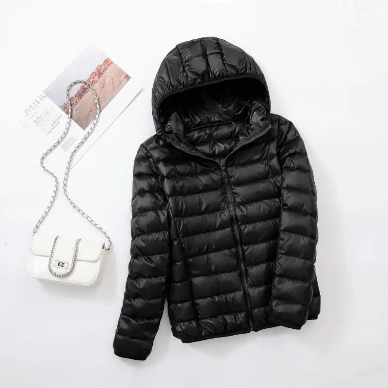 plus size thin light down jacket women 2023 autumn winter slim short hooded warm white duck down coat women outerwear streetwear unique shorts style 4243
