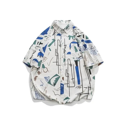 Summer Korean Trendy Brand Creative Printed Beach Short-sleeved Shirt Men's Japanese Street Y2K Personalized Couple Flower Shirt Street King Limited
