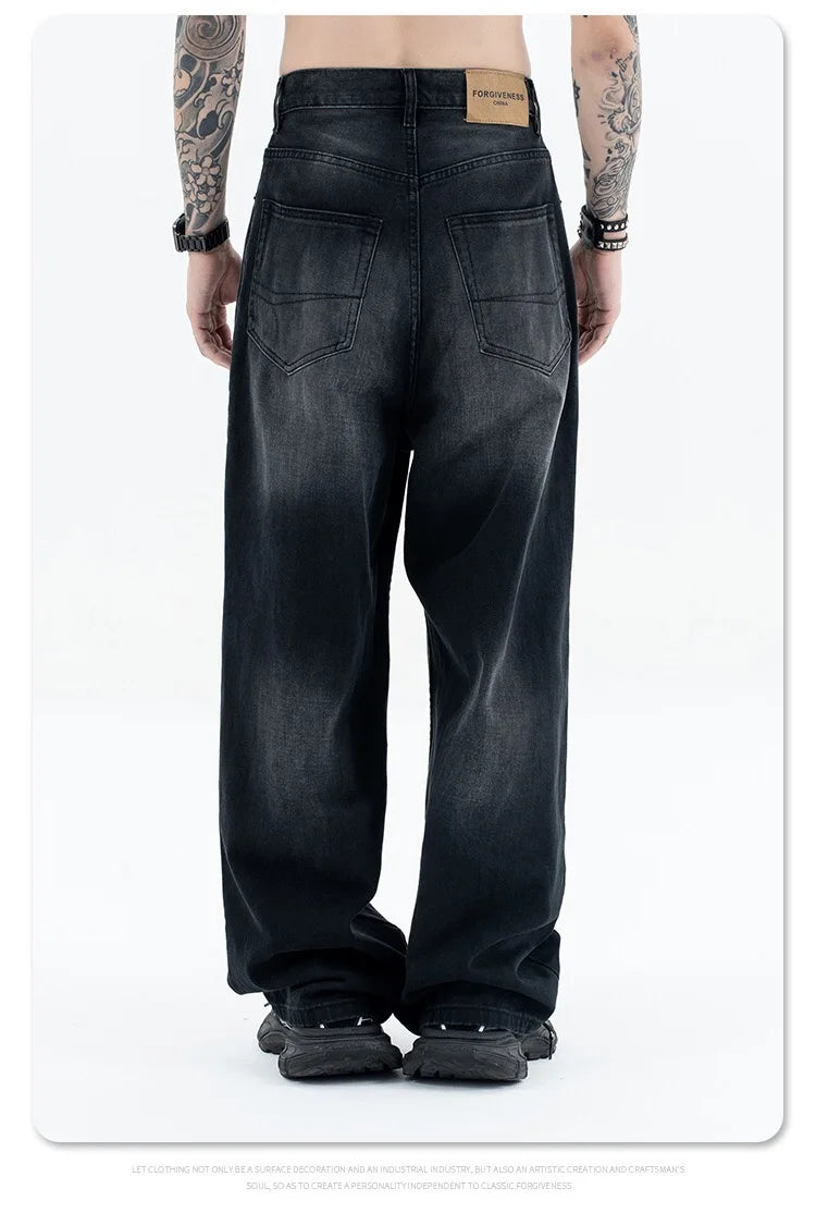 24Spring wash black ash straight tube baggy jeans Street King Limited
