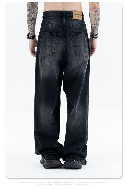 24Spring wash black ash straight tube baggy jeans Street King Limited
