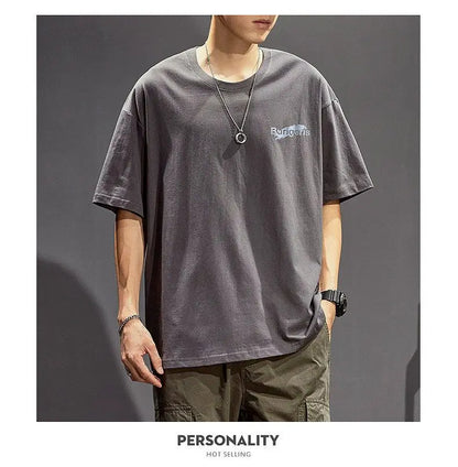 Cotton short-sleeved t-shirt men's ins trendy summer American hip-hop national trend printed loose youth white tops men clothing Street King Limited