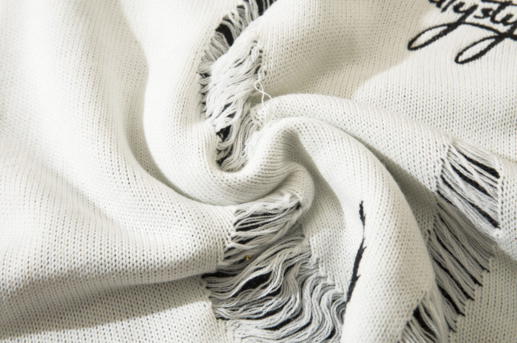 Destroyed Ripped Holes Knitted Sweater Men Pullover Long Sleeve 0-neck Oversize Winter Sweater Harajuku Streetwear Autumn Jumper Street King Limited