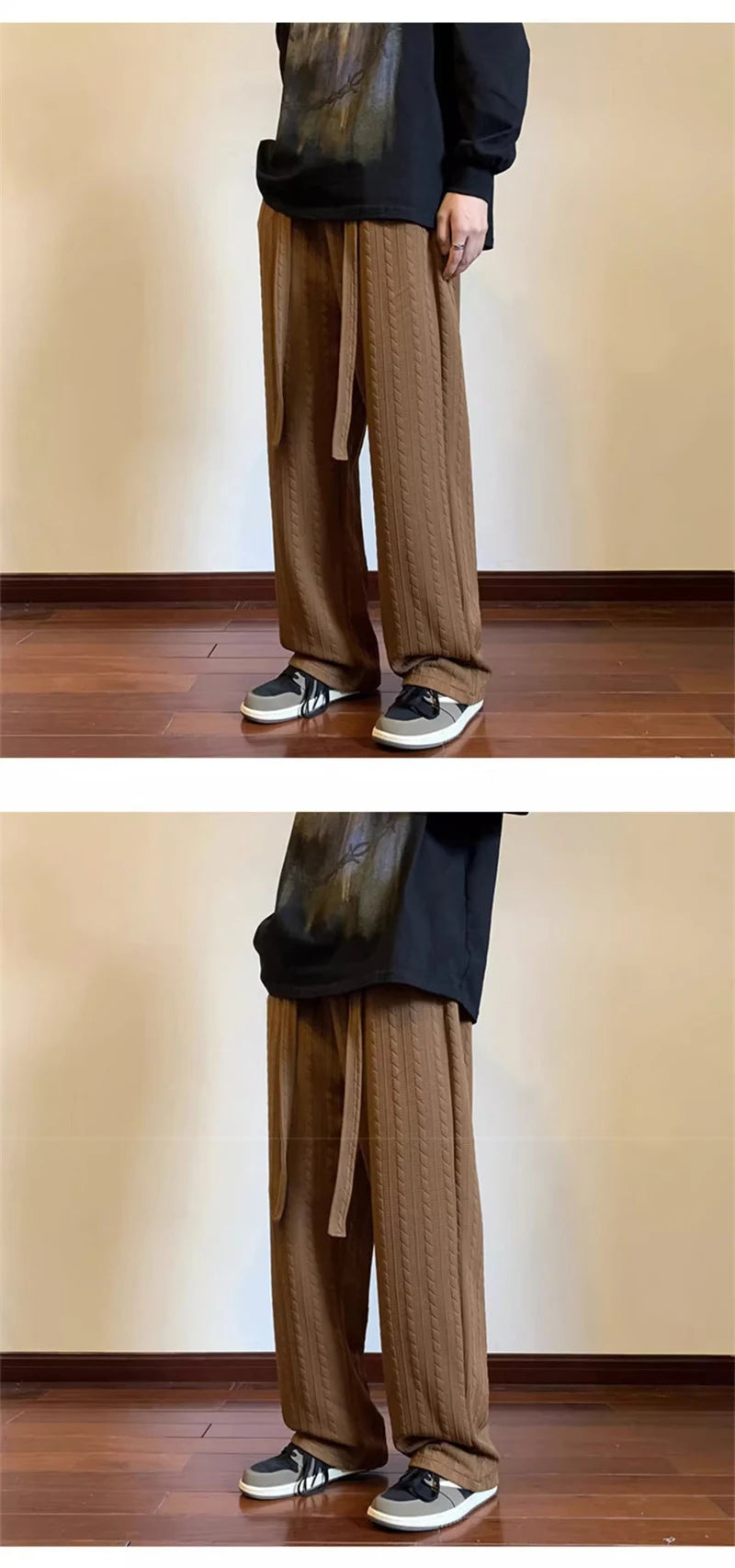 autumn waffle foam striped design pants for men new high street wide leg straight trousers casual y2k vintage pantalones hombre unique default style 103
