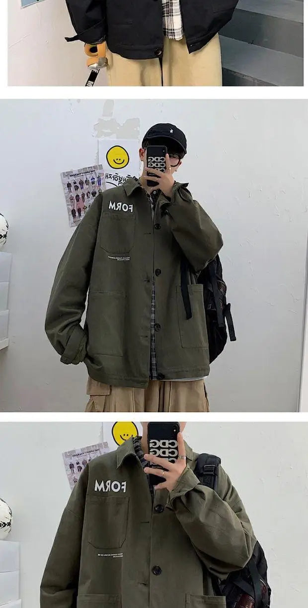 retro japanese workwear vintage style jacket mens spring and autumn korean version trendy handsome loose handsome jacket tops unique default style 4920