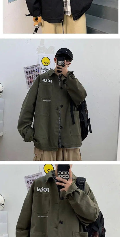 retro japanese workwear vintage style jacket mens spring and autumn korean version trendy handsome loose handsome jacket tops unique default style 4920