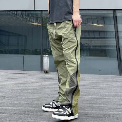 Hip Hop Side Zipper Color Block Vibe Style Casual Track Pants Mens Harajuku Drawstring Loose Oversize Trousers Streetwear Street King Limited