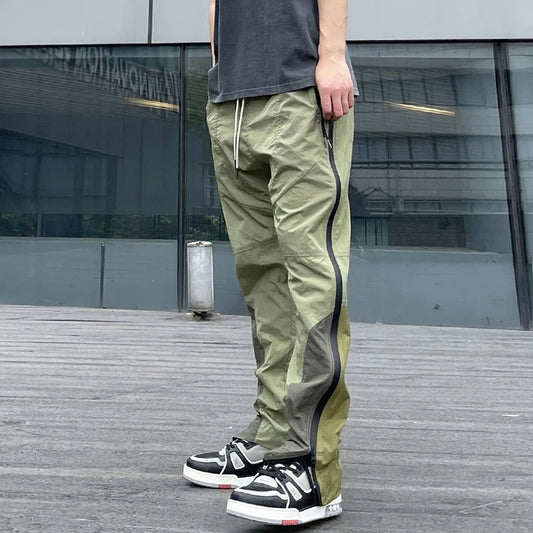 Hip Hop Side Zipper Color Block Vibe Style Casual Track Pants Mens Harajuku Drawstring Loose Oversize Trousers Streetwear Street King Limited