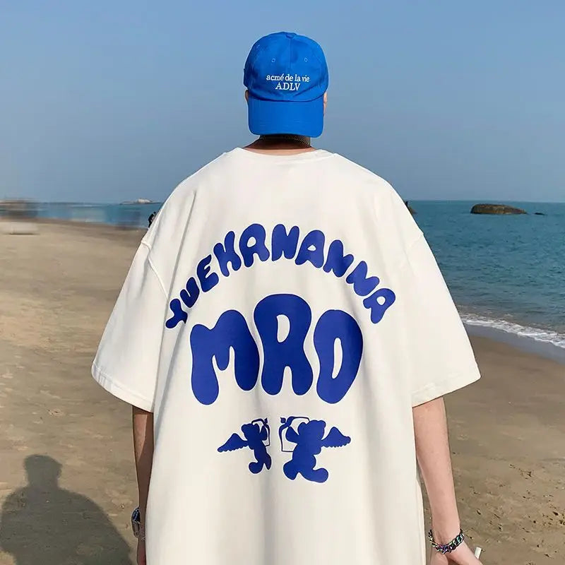 Korean street hip hop y2k printed men's T-shirt trendy brand Japanese retro loose Harajuku round neck sports half sleeved top Street King Limited