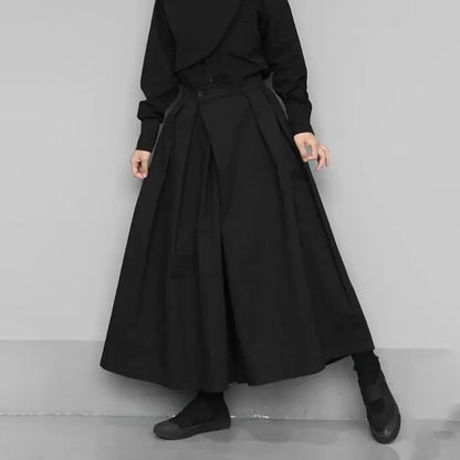 trendy gothic loose casual culottes mens japanese wide leg pants new oversize design streetwear dark black trousers male clothes unique default style 4803