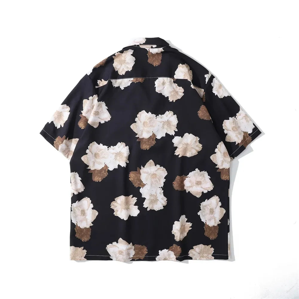Dark Icon Floral Hawaiian Shirt Men Tur-down Collar Men's Polo Shirt Black White Street King Limited