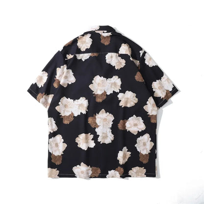 Dark Icon Floral Hawaiian Shirt Men Tur-down Collar Men's Polo Shirt Black White Street King Limited