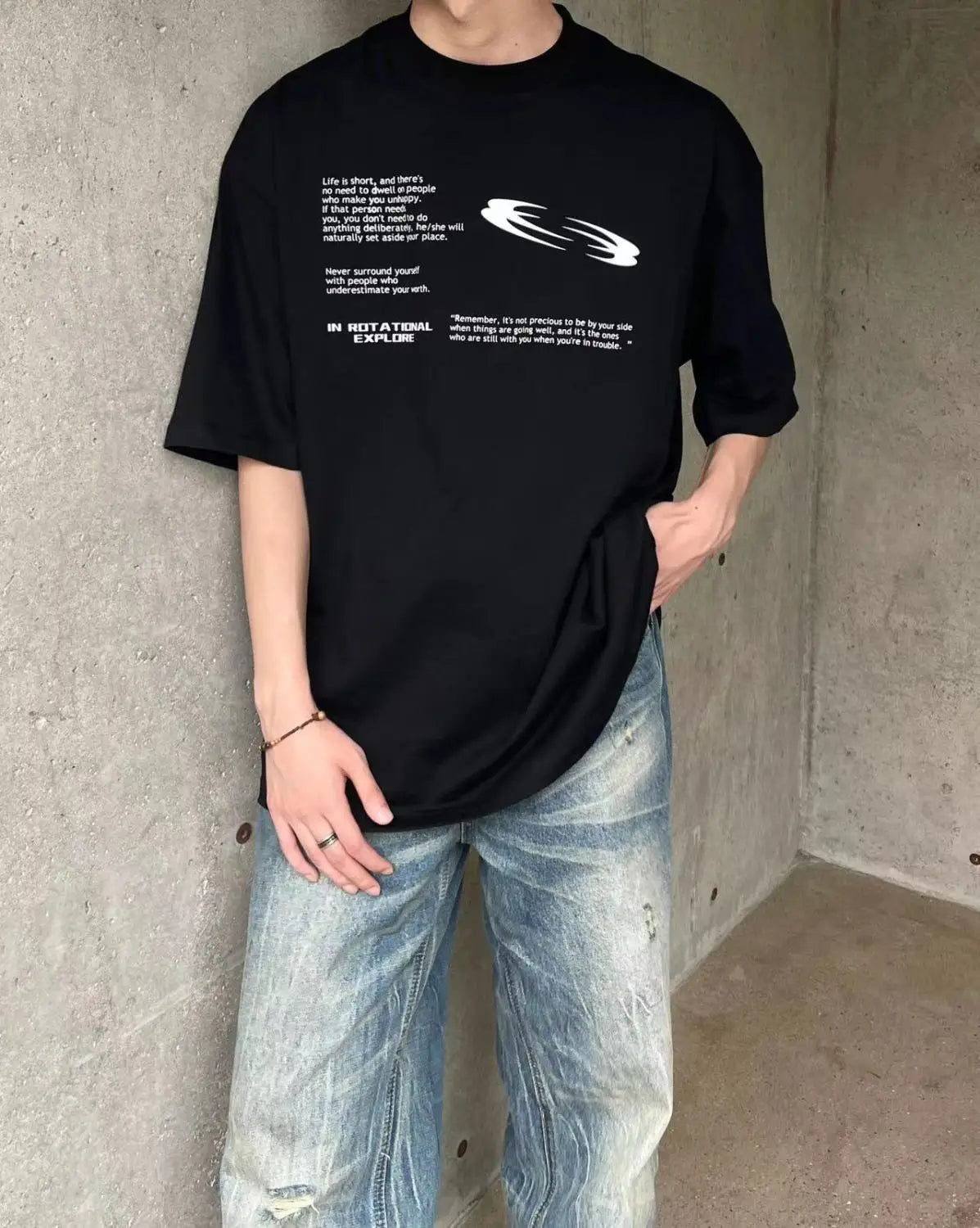 Korean personalized overlapping font printed T-shirt fashion y2k men and women loose hip hop street round neck half sleeved tops Street King Limited